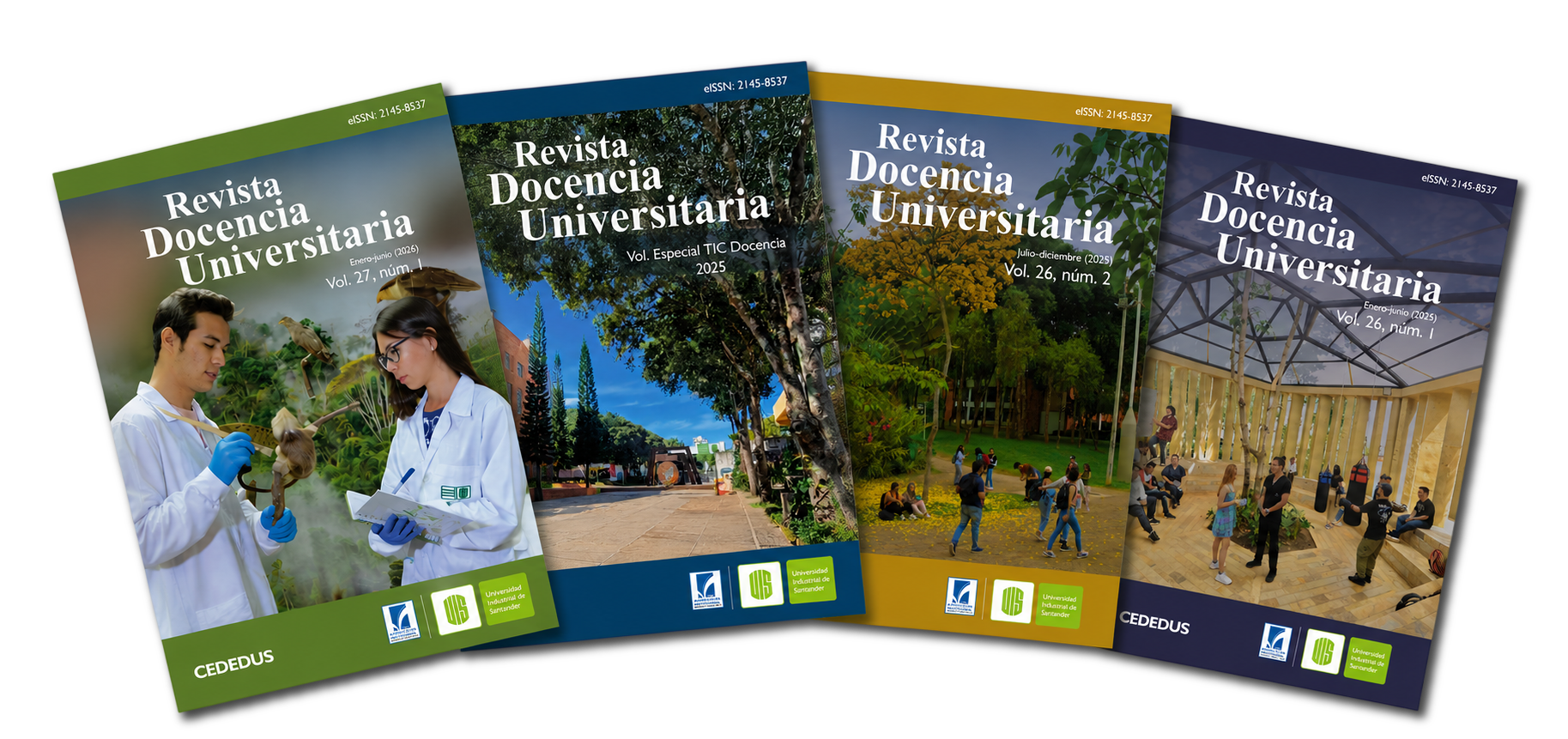 Portadas de la Revista Docencia Universitaria en composición tipo abanico